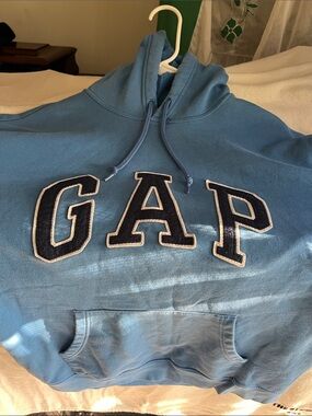 GAP Light Blue Pullover Hoodie with Navy Applique Letters